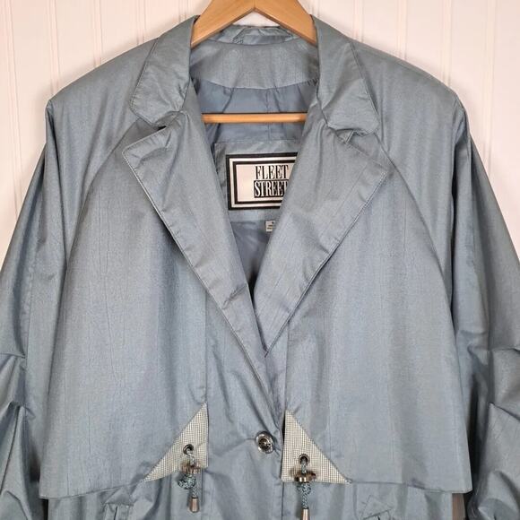 VTG Fleet Street Long Trench Rain Coat Womens 8 Blue Rubberized Button Front 80s - Picture 4 of 16